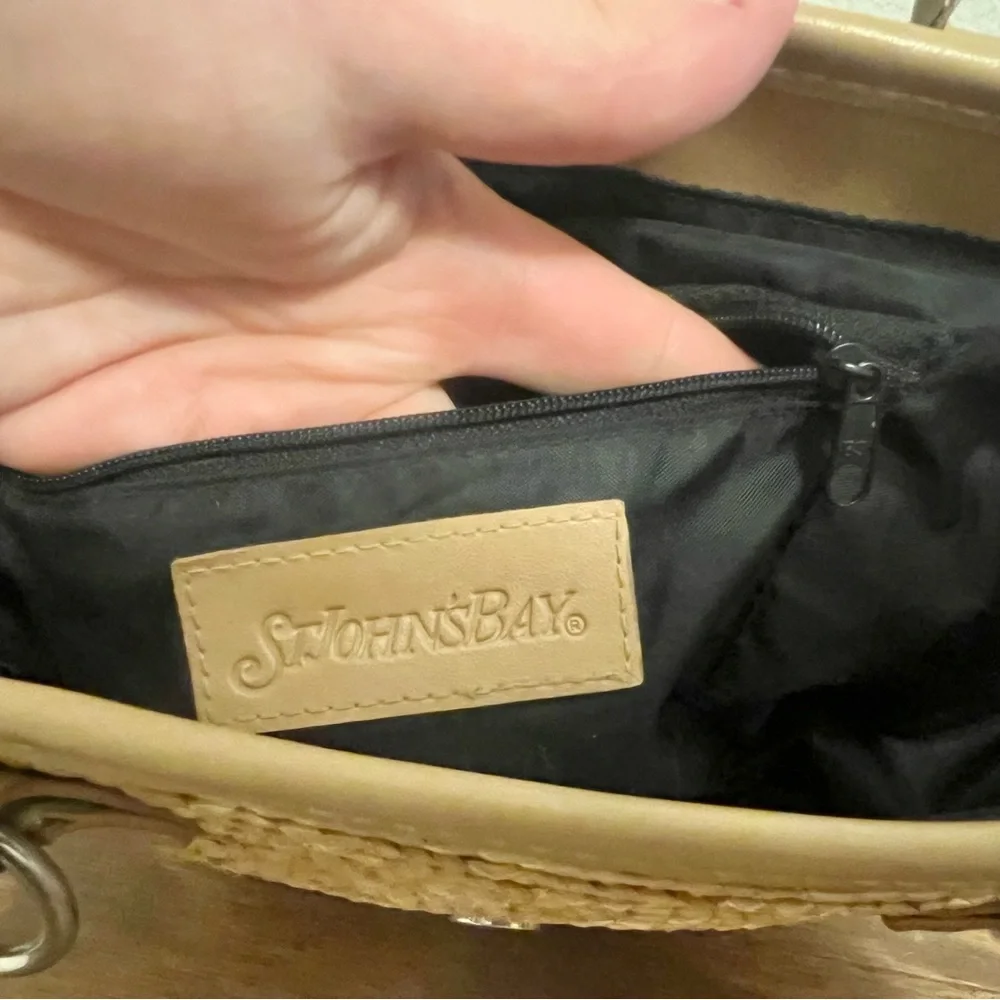 NWOT St. John’s Bay Tan Straw Satchel Summer Tote with Beige Trim - Picture 8 of 13